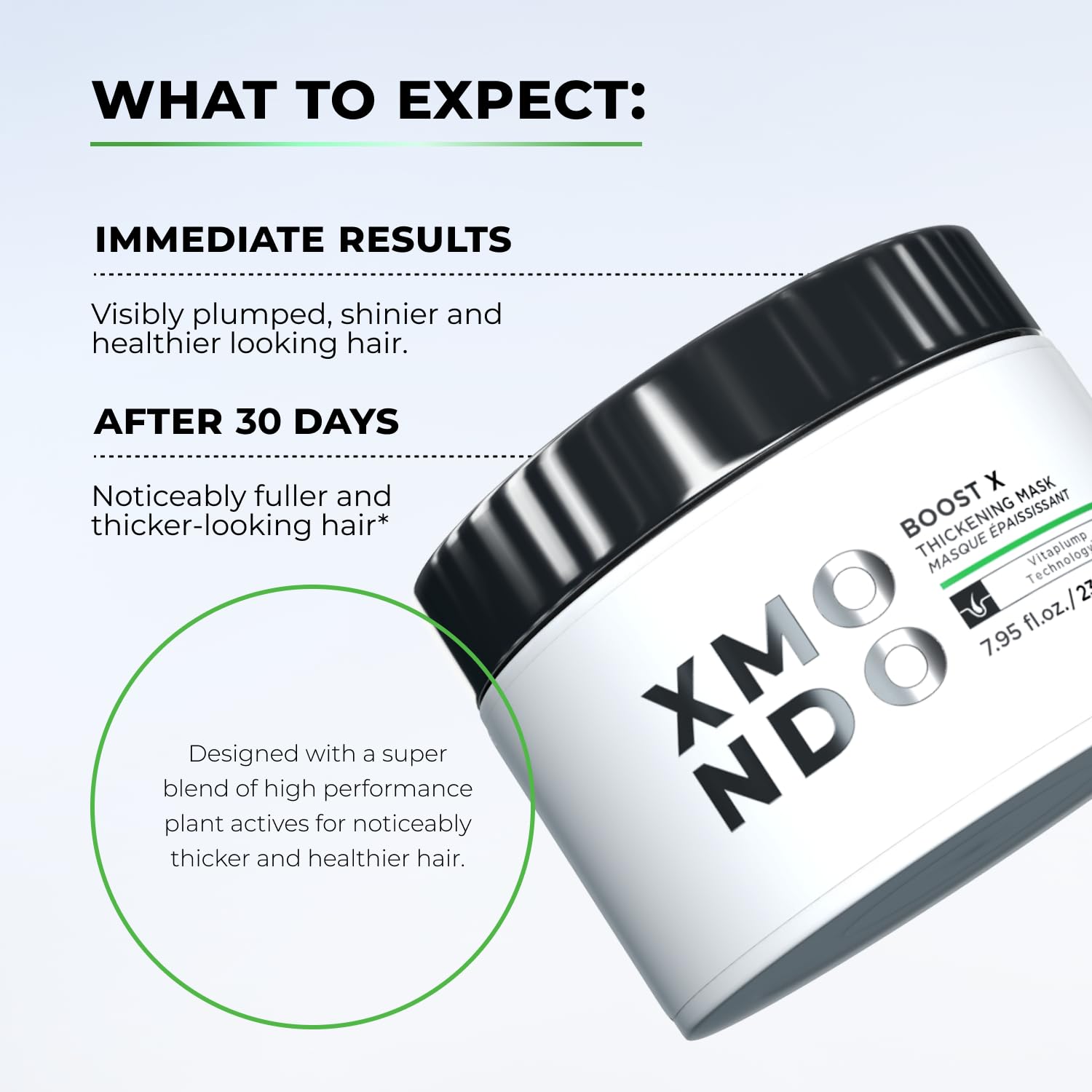 XMONDO Hair Boost X avant-apres-cheveux: démonstration de volume et densité.