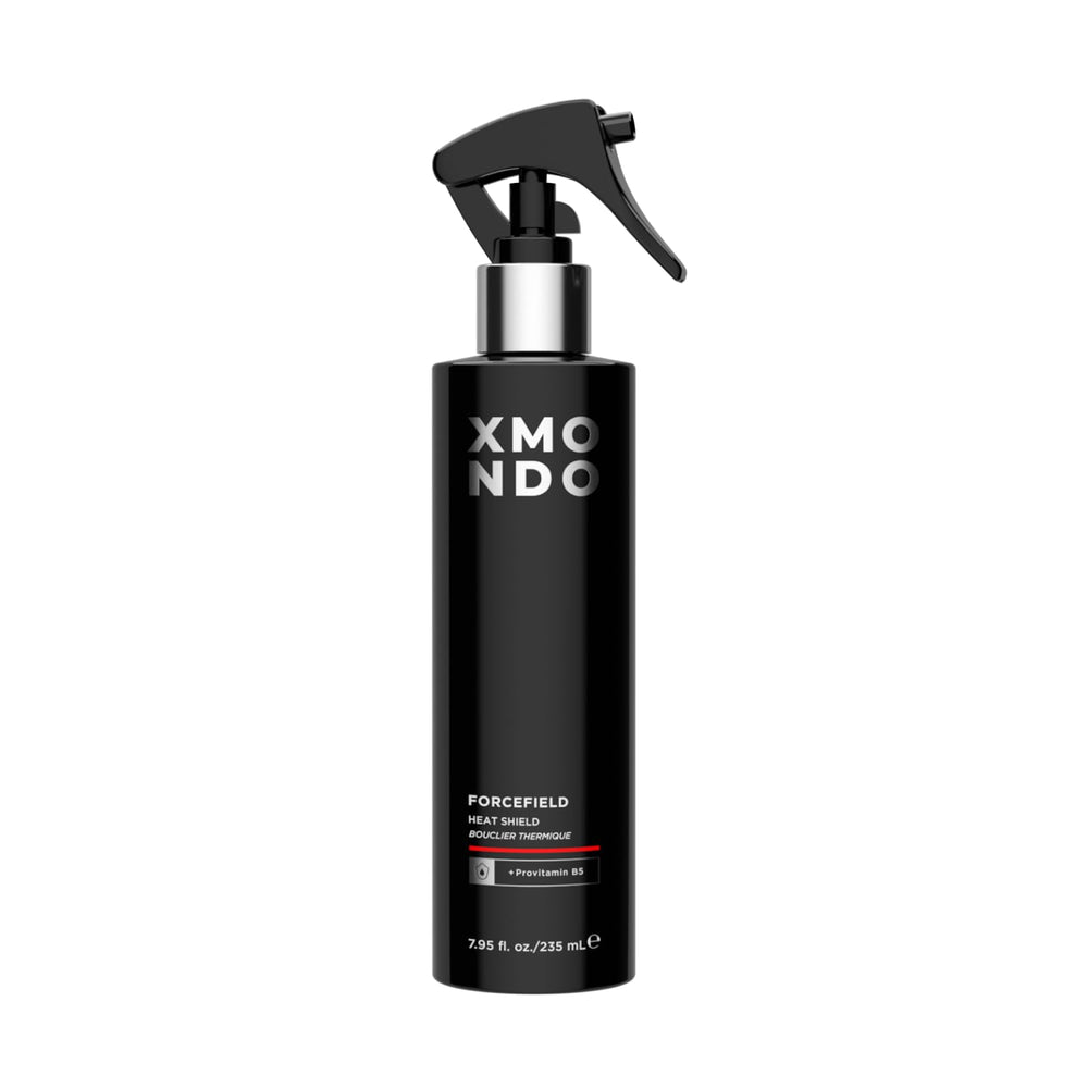 XMONDO Bouclier thermique pour cheveux – bouteille montrant la protection chaleur.