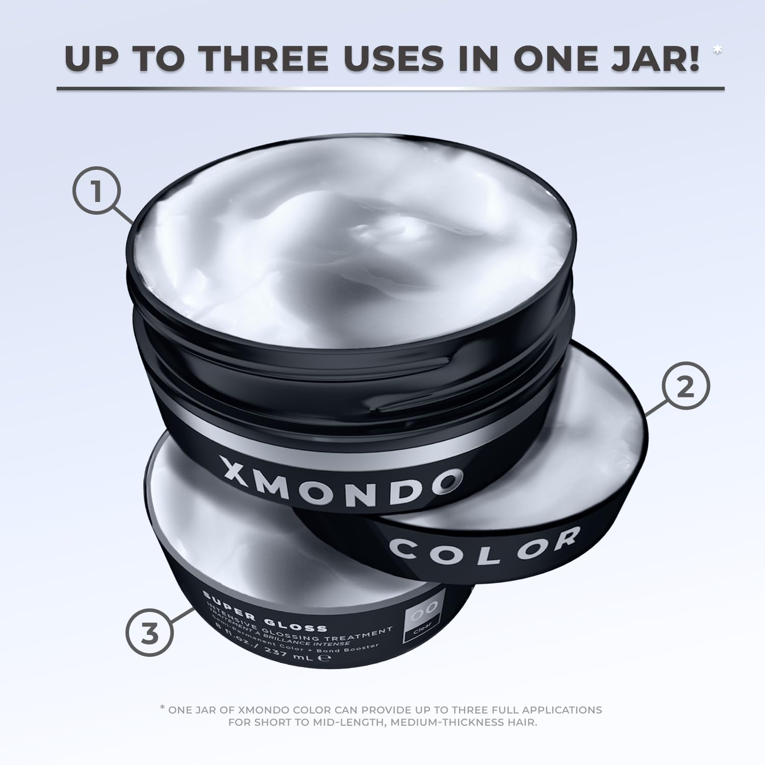 Emballage élégant XMONDO Hair Super Gloss, pratique et informatif.
