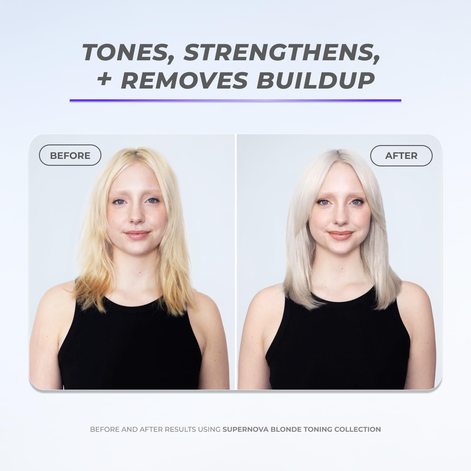 Texture mousseuse du shampooing blond enveloppant les longueurs.