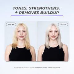 Texture mousseuse du shampooing blond enveloppant les longueurs.