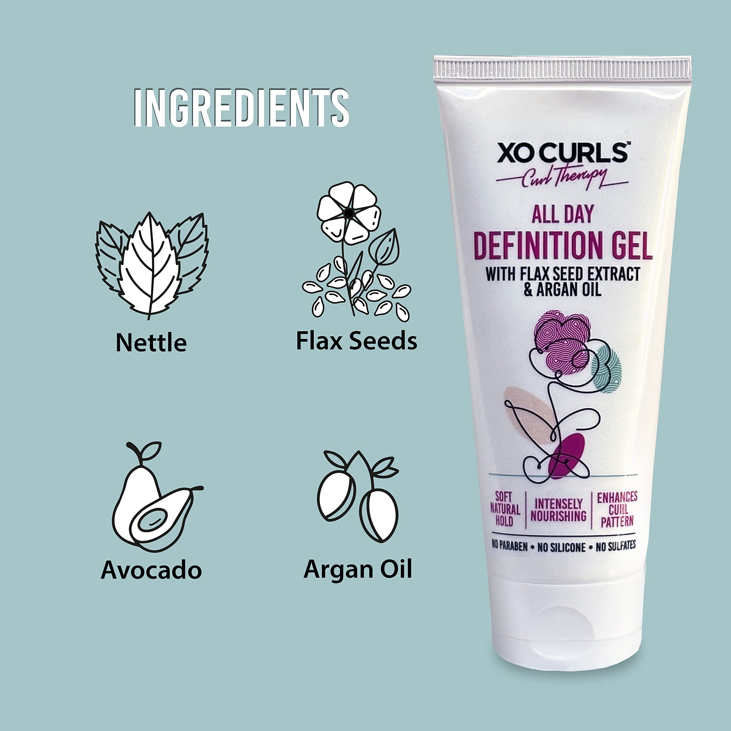 Texture crème du gel XO Curls All Day Definition pour une application fluide sur cheveux.