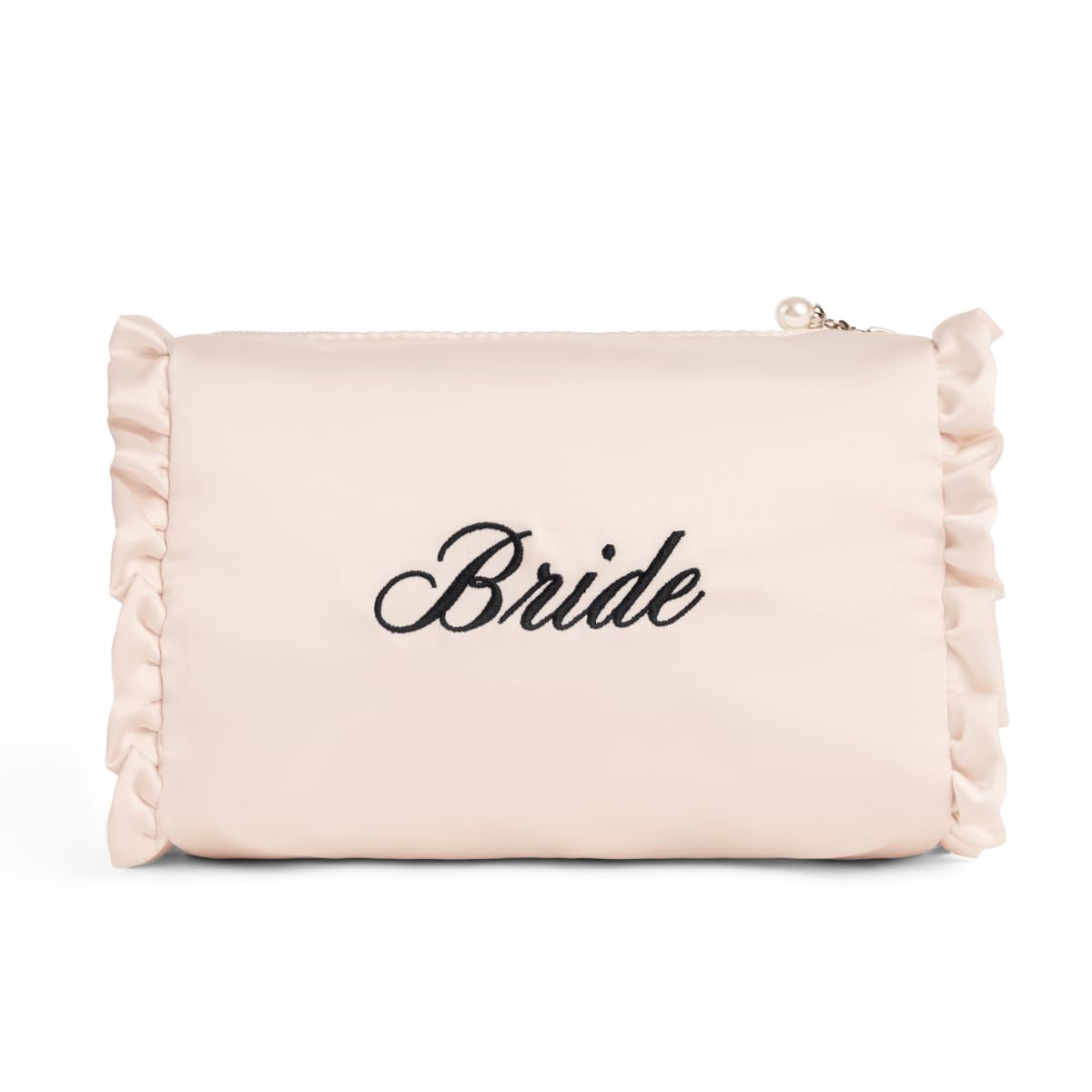xo Fetti sac cosmétique satin ivoire avec broderie future mariée pour les essentiels beauté.