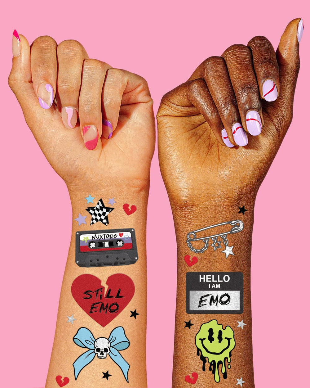 xo Fetti sourire-fondu tatouage temporaire : ajoute un effet graphique sombre et moderne.