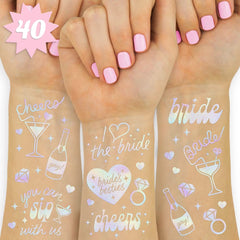 Tatouages xo-fetti iridescents avec diamants, idéal pour EVJF et décoration.