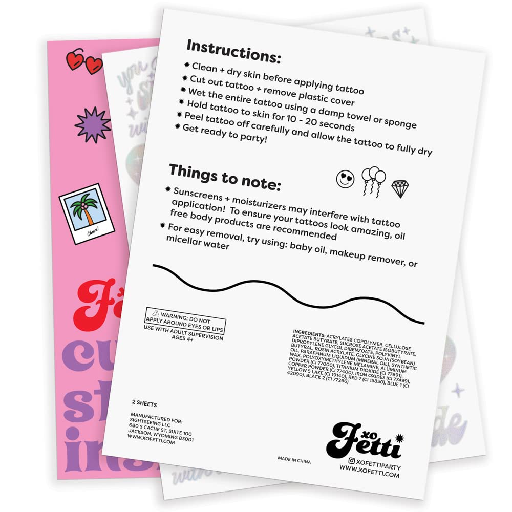 Tatouages temporaires xo-fetti, parfaits pour EVJF et fêtes.