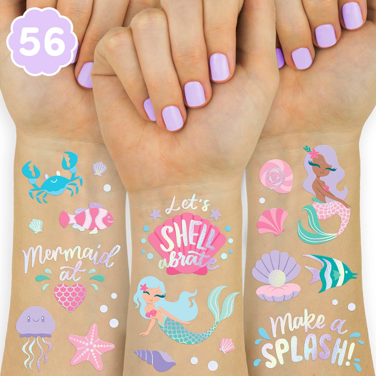tatouages xo Fetti sirène avec feuilles iridescentes, parfaits pour une fête sous-marine