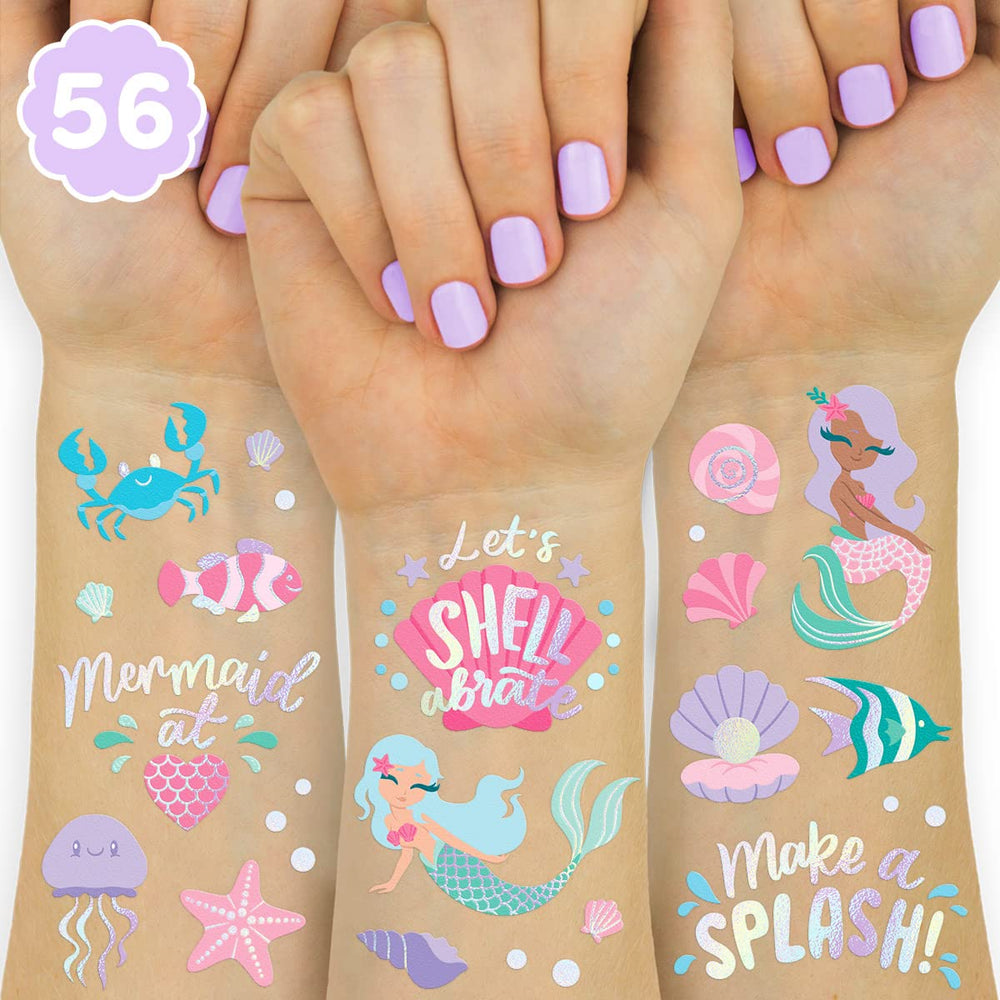 tatouages xo Fetti sirène avec feuilles iridescentes, parfaits pour une fête sous-marine