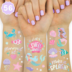 tatouages xo Fetti sirène avec feuilles iridescentes, parfaits pour une fête sous-marine