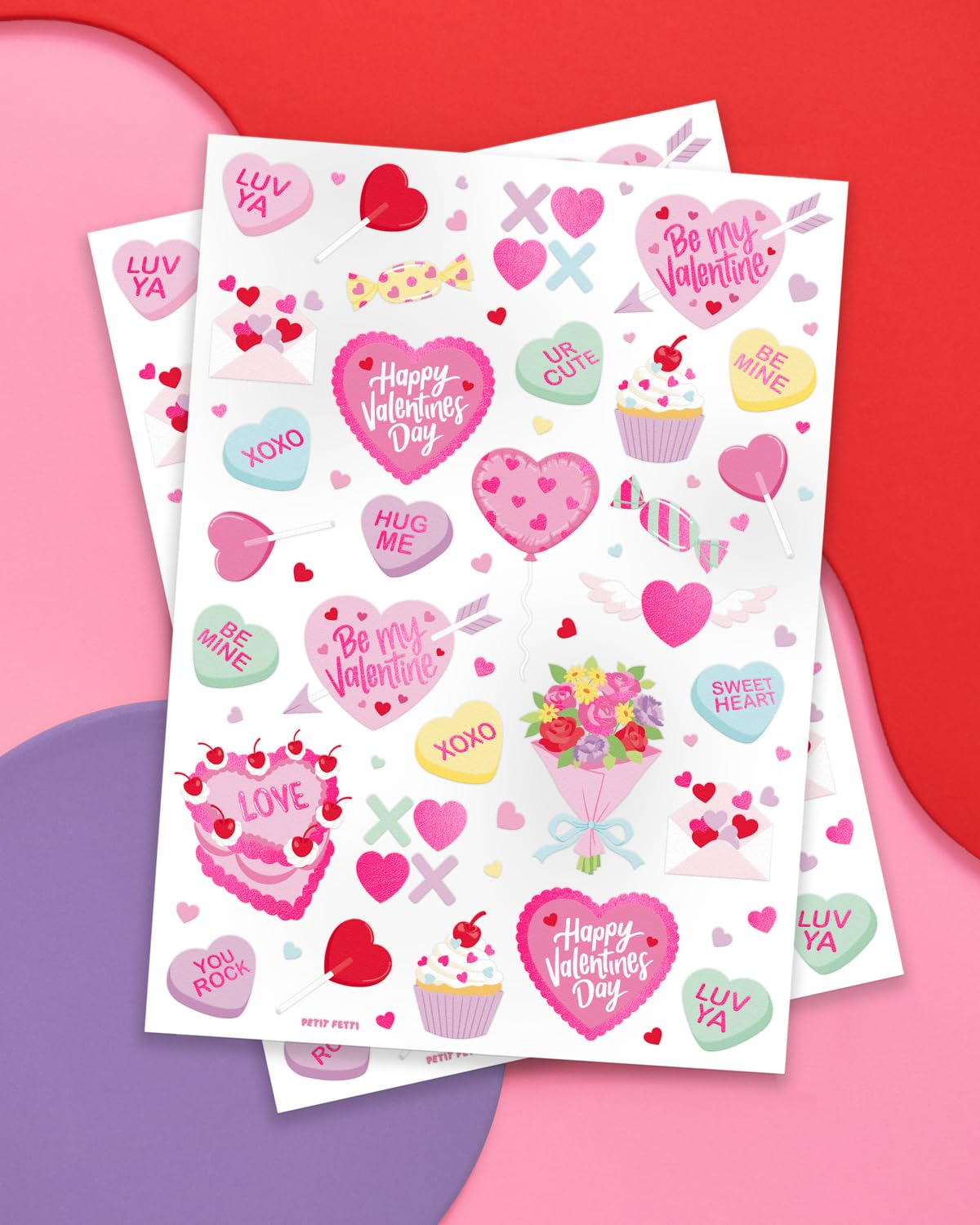 Tatouages xo Fetti Saint-Valentin coeurs et cupcakes en rose foil, parfait pour ambiancer