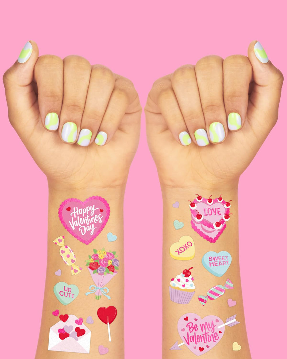 Tatouages xo Fetti Saint-Valentin motifs bonbons et citations, ambiance ludique garantie