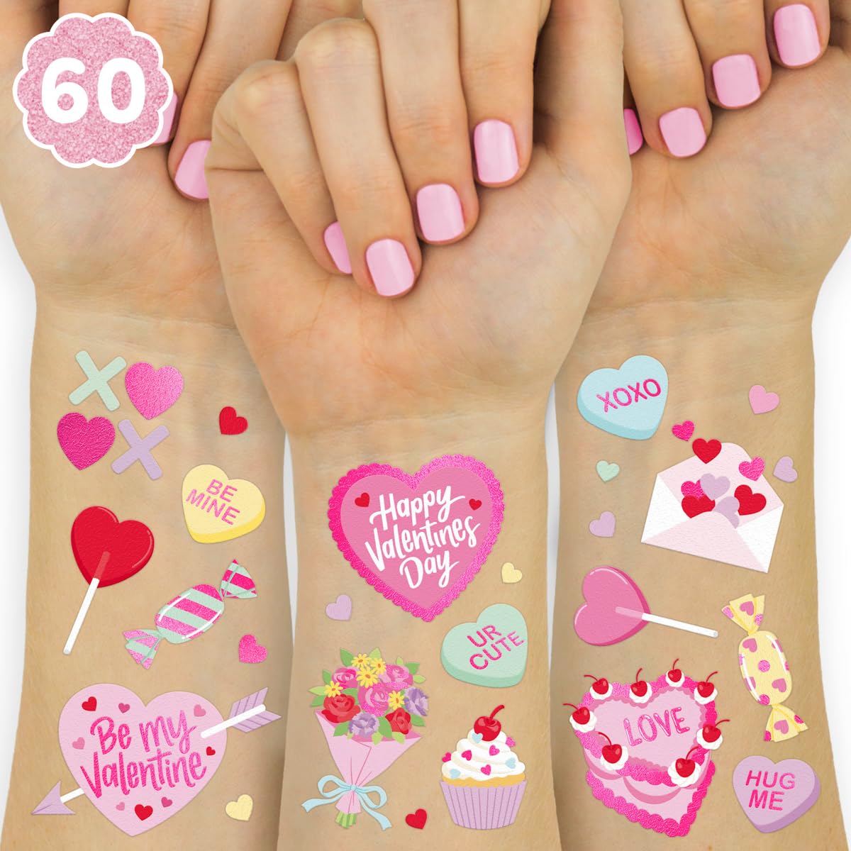 Tatouages xo Fetti Saint-Valentin en rose foil, décor festif rapide pour soirée