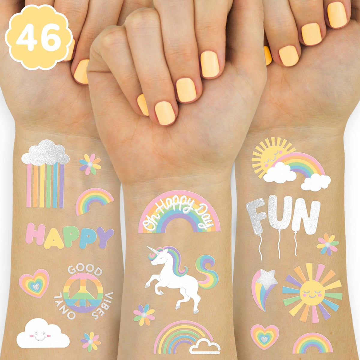 Tatouages XO Fetti Arc-en-Ciel: couleurs vives et durables pour s'amuser toute la journée.