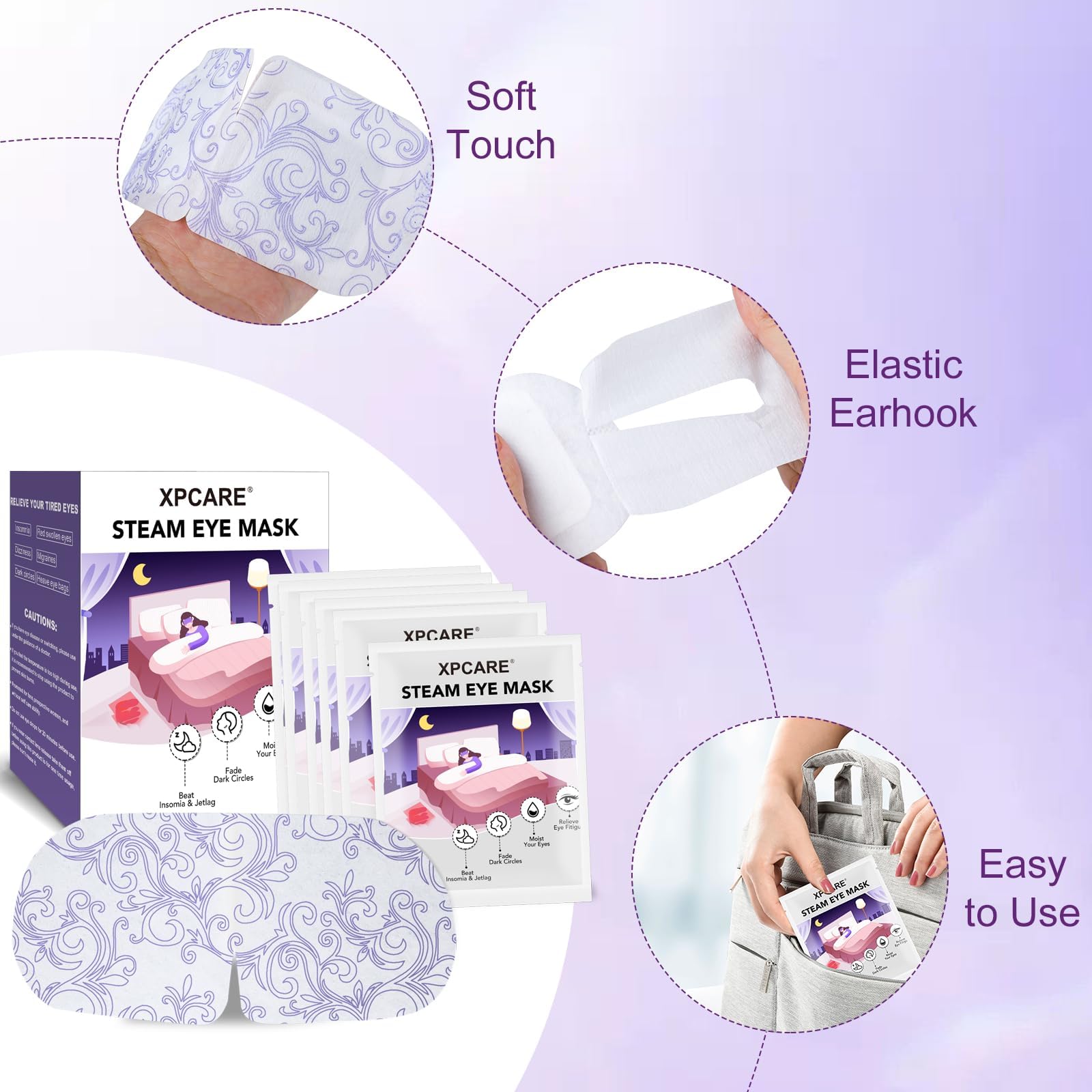 XPCARE masque yeux vapeur lavande voyage facile chaleur douce lors des trajets