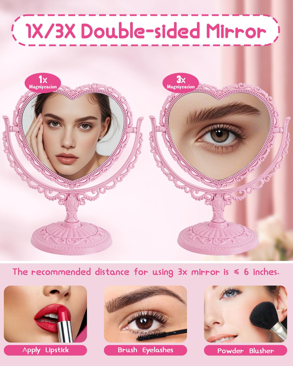XPXKJ miroir cœur vintage, cadeau idéal pour une touche coquette et personnelle.