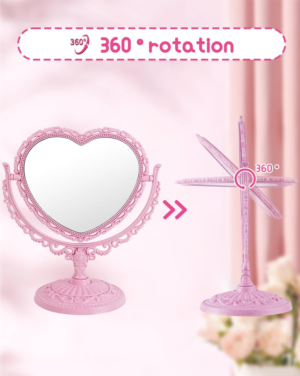 XPXKJ miroir cœur vintage zone loupe pour applications détaillées et retouches.