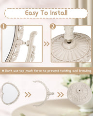 XPXKJ Miroir cœur vintage 7 pouces, base stable pour utilisation sûre.