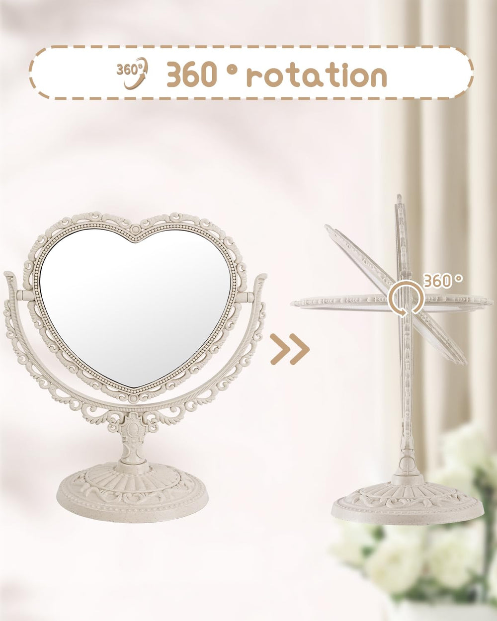 XPXKJ Miroir cœur vintage 7 pouces, design décoratif chic.