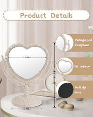 XPXKJ Miroir cœur vintage 7 pouces, grosissement intégré pour détails nets.