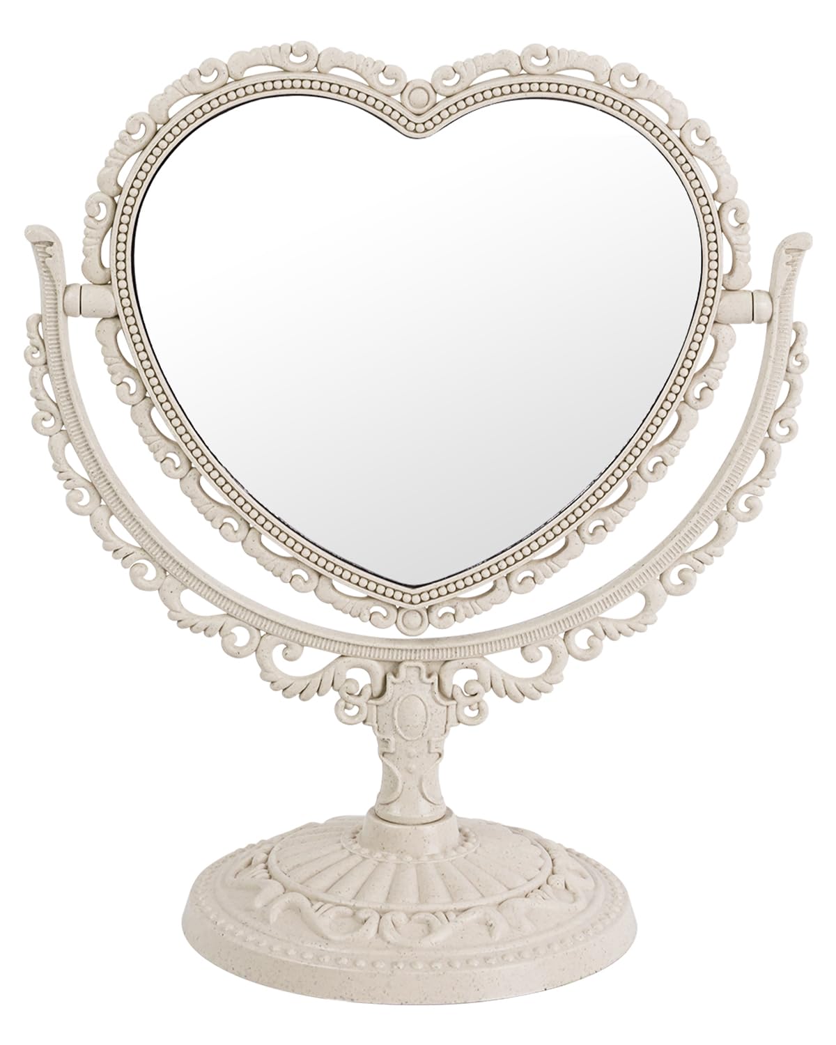 XPXKJ Miroir cœur vintage 7 pouces, face double pour maquillage précis.