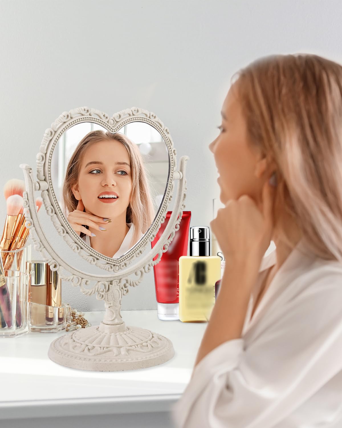 XPXKJ Miroir cœur vintage 7 pouces, note fragile et remplacement gratuit.