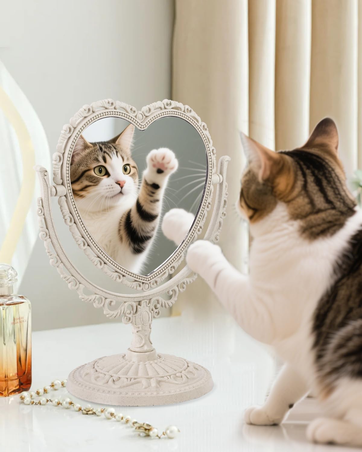 XPXKJ Miroir cœur vintage 7 pouces, parfait pour la routine beauté.