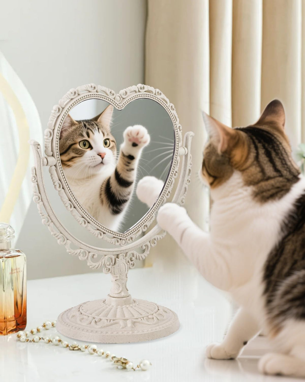 XPXKJ Miroir cœur vintage 7 pouces, parfait pour la routine beauté.
