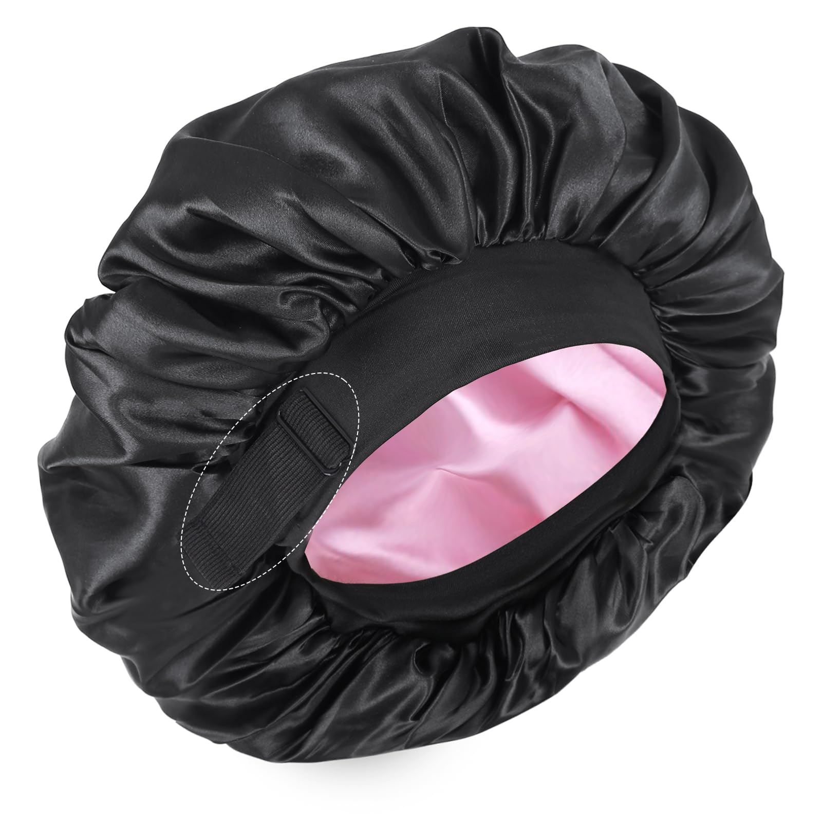 XRACEPHOL bonnet satin noir et rose, vue avant montrant la double couche protectrice。