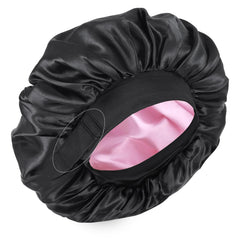 XRACEPHOL bonnet satin noir et rose, vue avant montrant la double couche protectrice。