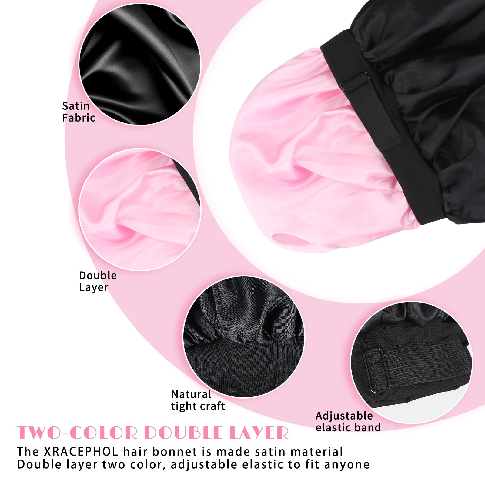 XRACEPHOL bonnet satin double couche réversible, évite les taches sur l'oreiller.
