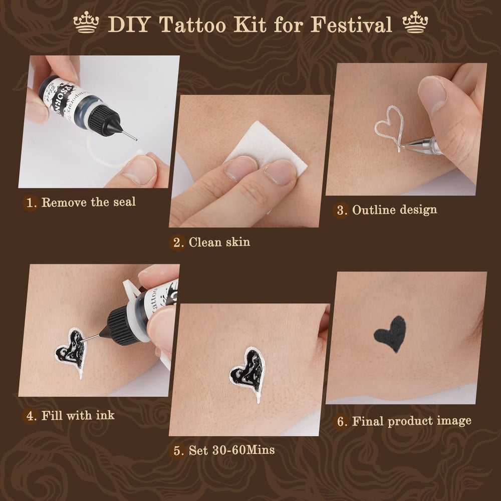 Application facile: encres prêtes à l’emploi pour tatouages.