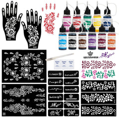 XsXiXi kit tatouage temporaire: 11 couleurs en bouteilles pour designs variés.