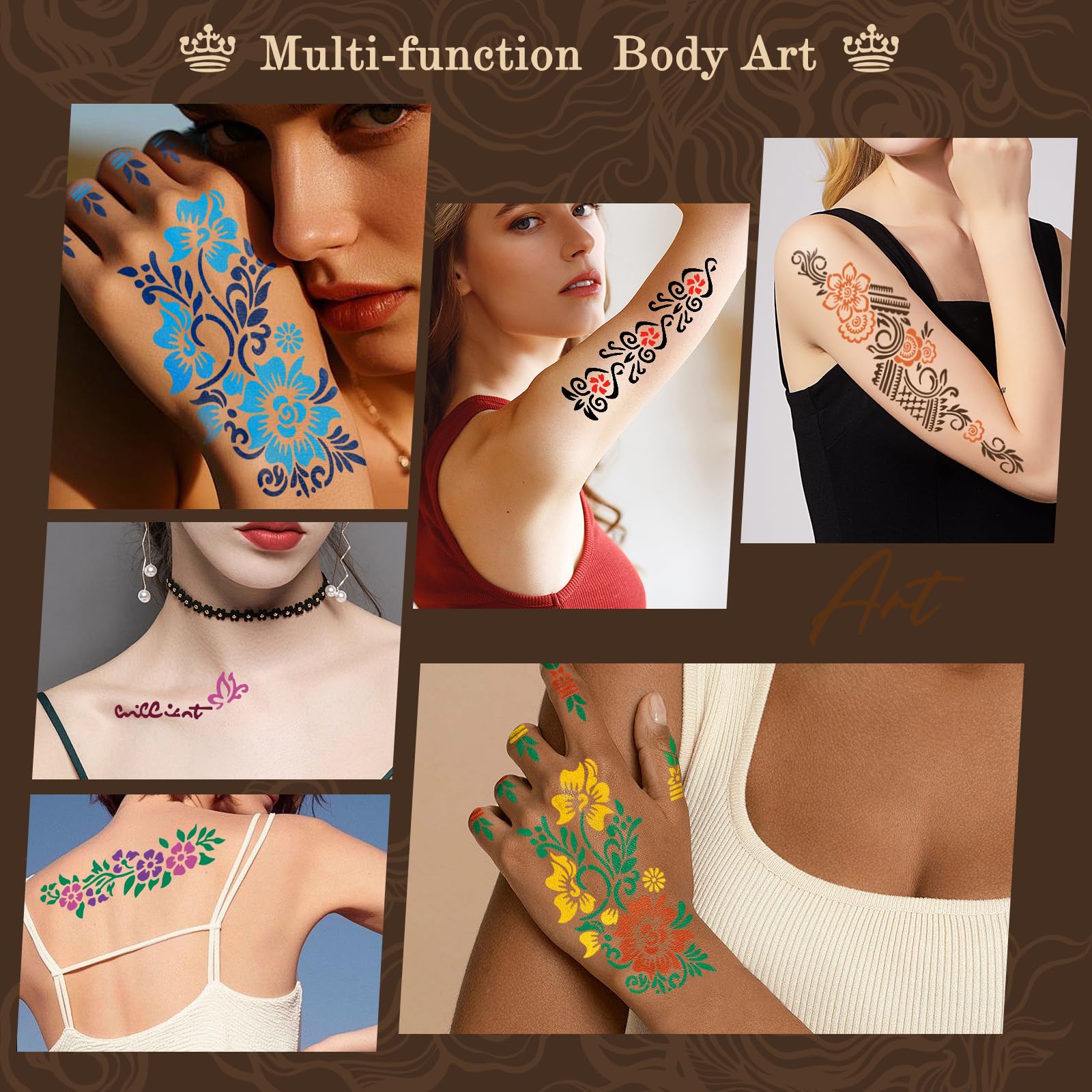 Tatouages temporaires résistants à l'eau, durée 3–5 jours.