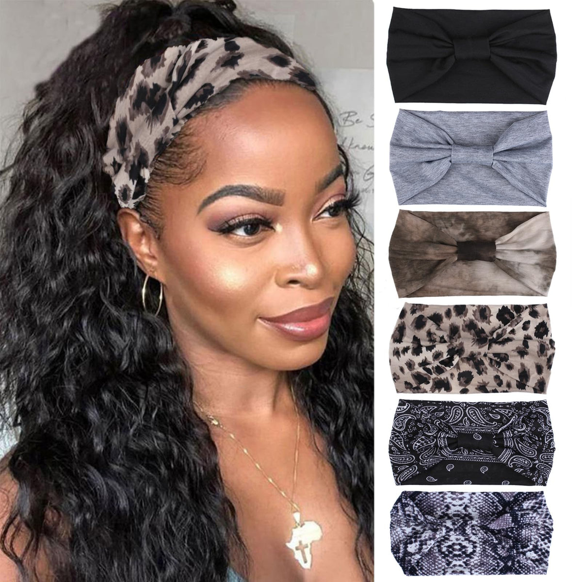 Bandeau XTREND boho noir imprimé 1, absorbant et antidérapant pour sport.