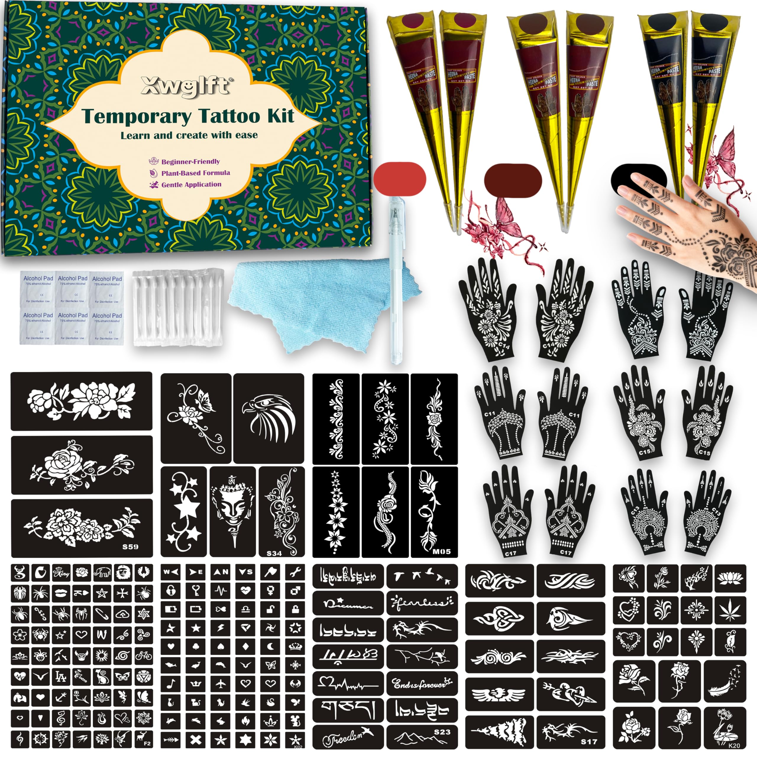 XWGLFT planches de pochoirs tatouage temporaire avec motifs variés