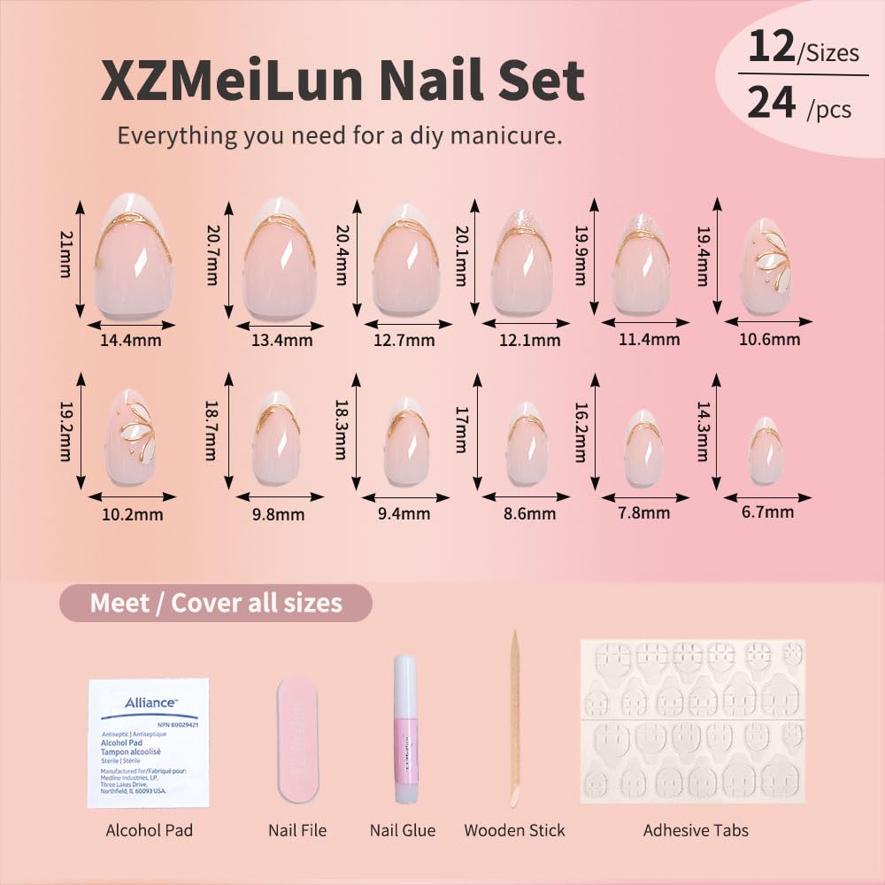 Ongles rose pointe amande avec fini brillant et durable.