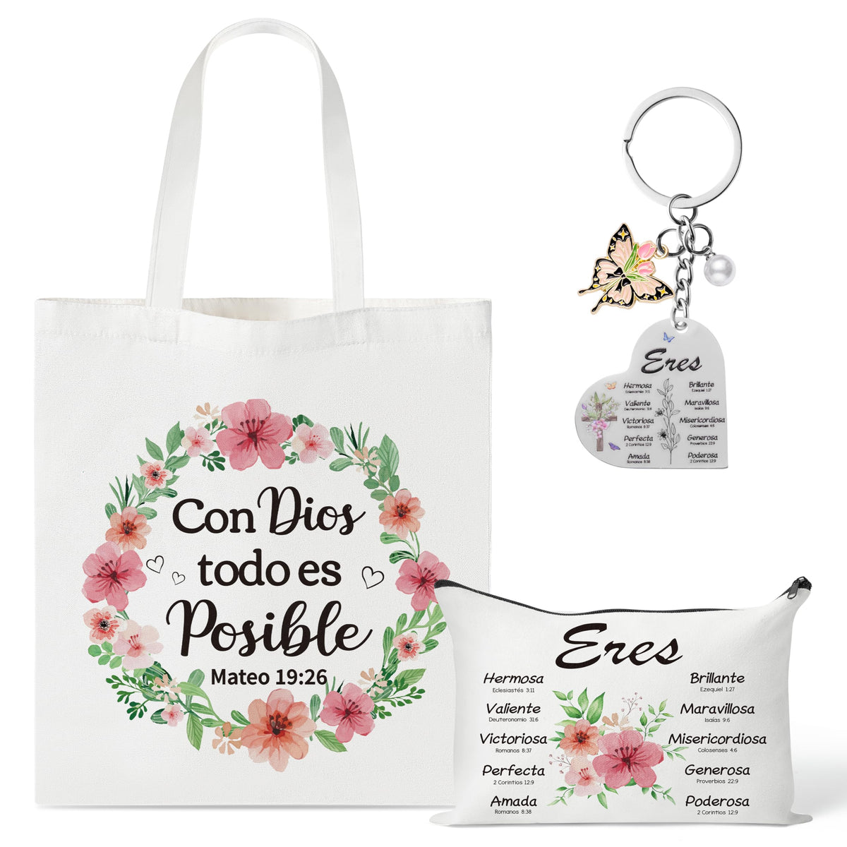 Sac tote biblique Y1tvei avec verset et design floral pour usage quotidien.