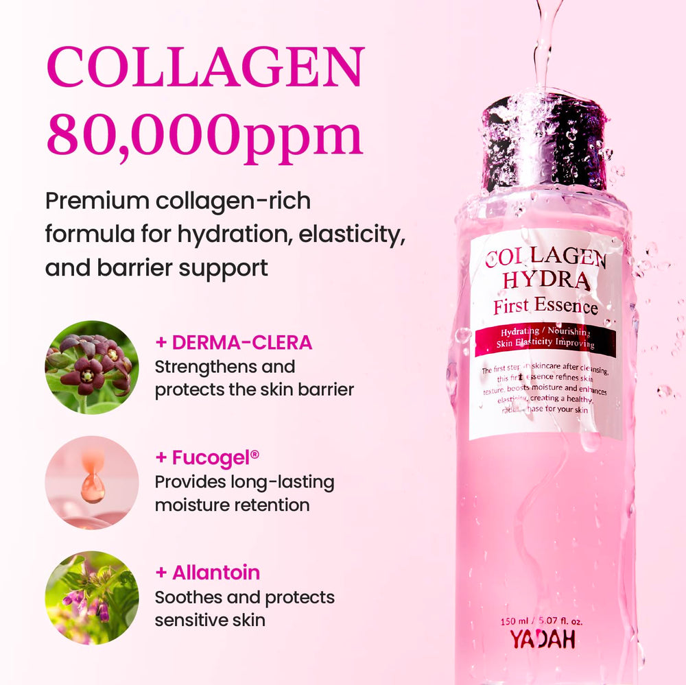 YADAH Collagen Hydra Essence – barrière cutanée renforcée et apaisement des irritations.