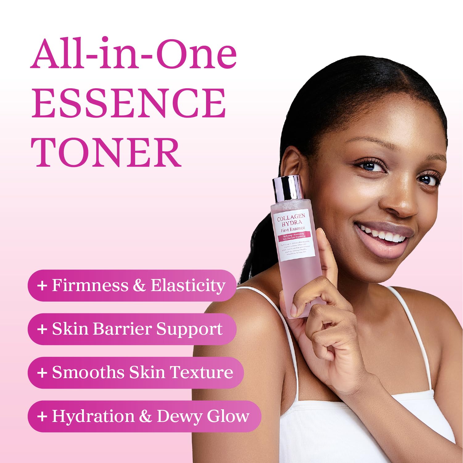 YADAH Collagen Hydra Essence – emballage épuré et routine hydratante facile.