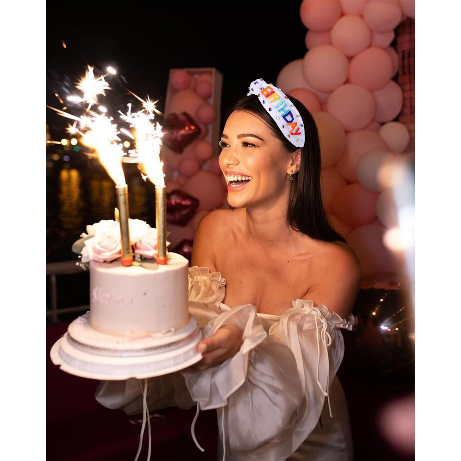 YAHPERN bandeau rose avec strass, look festif