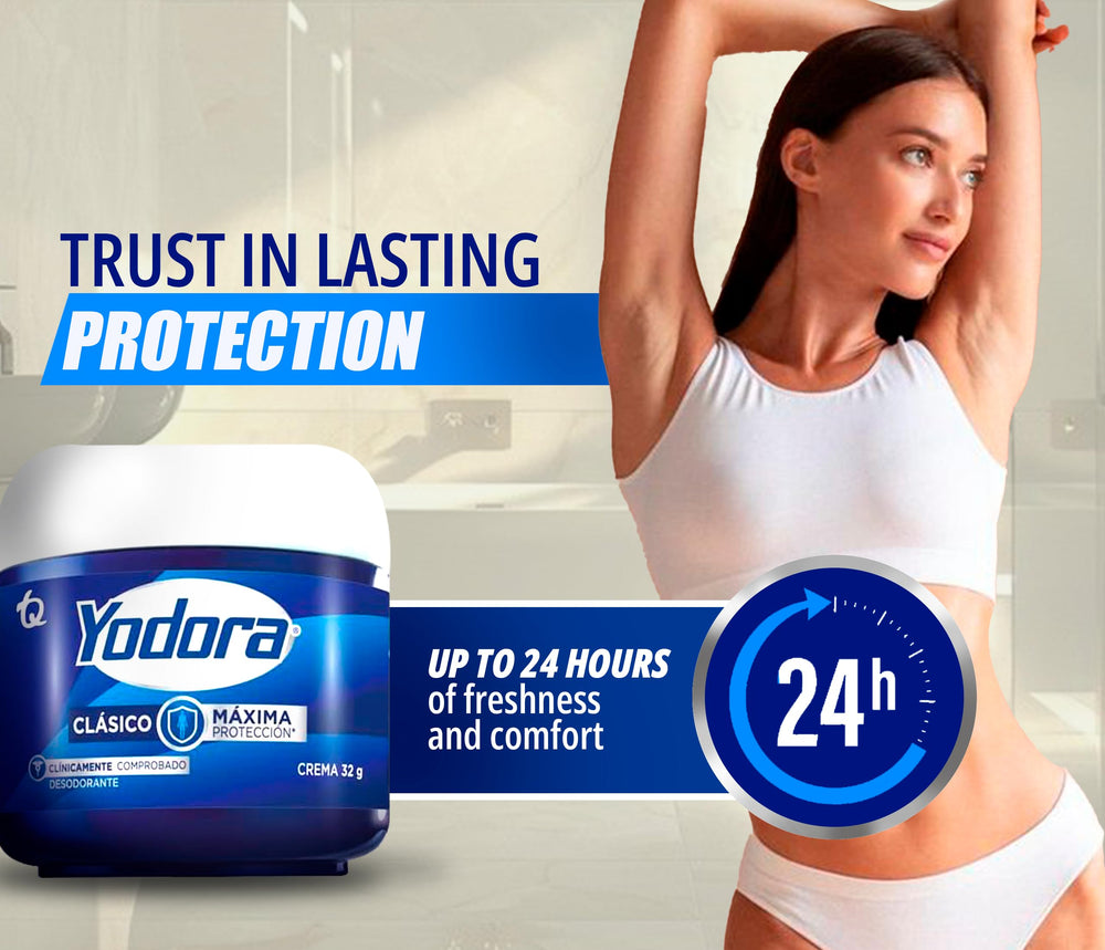Yahve Yodora Classique Déodorant crème, image application montrant une application douce.