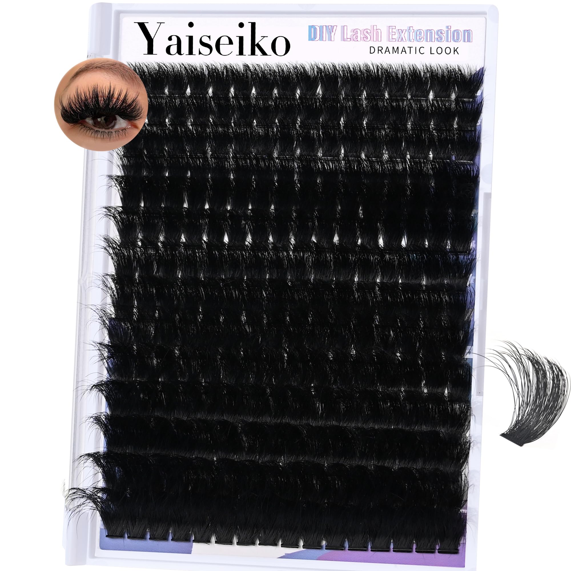 Yaiseiko cils en grappes 300D épais, longueur 12-25 mm pour un effet volumineux.