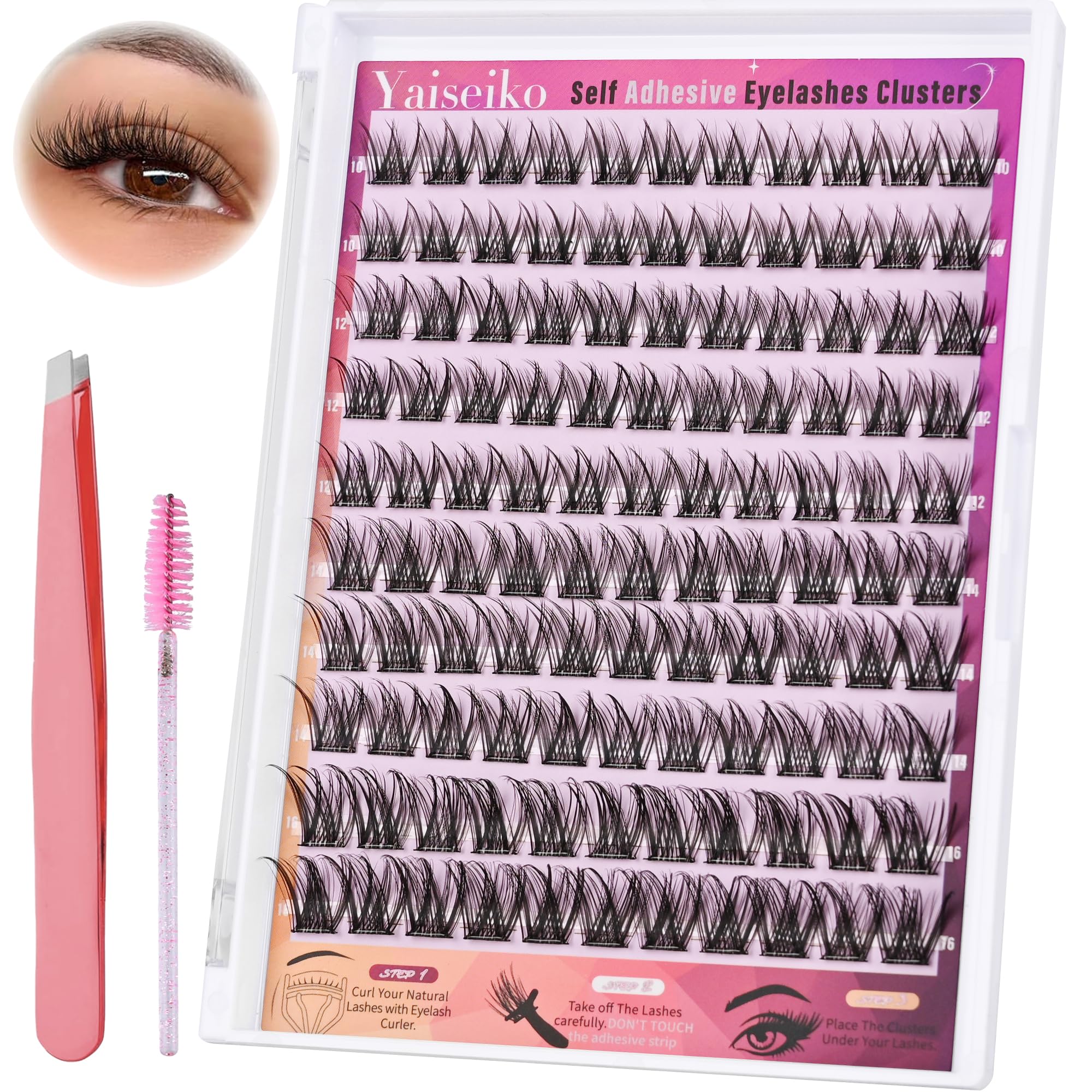 Yaiseiko kit cils auto-adhésifs effet plumeux, applicateur inclus, pose facile.