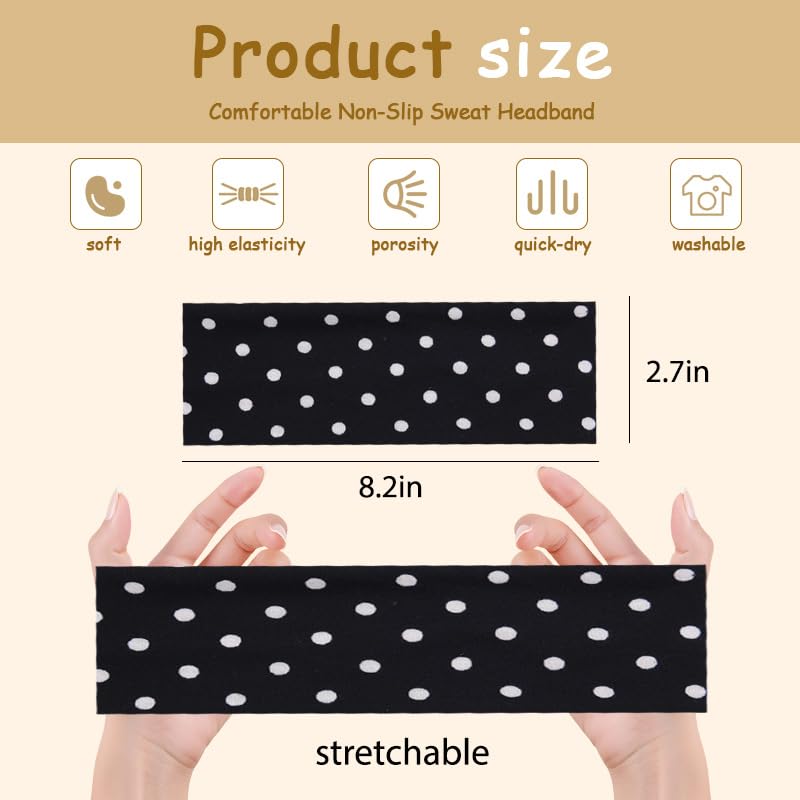 Bandeau pois noir et blanc YALLNASL, lot de 2 pièces pour varier les styles