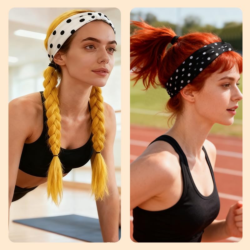 Accessoire cheveux antidérapant YALLNASL pois noir et blanc, idéal pour entraînements