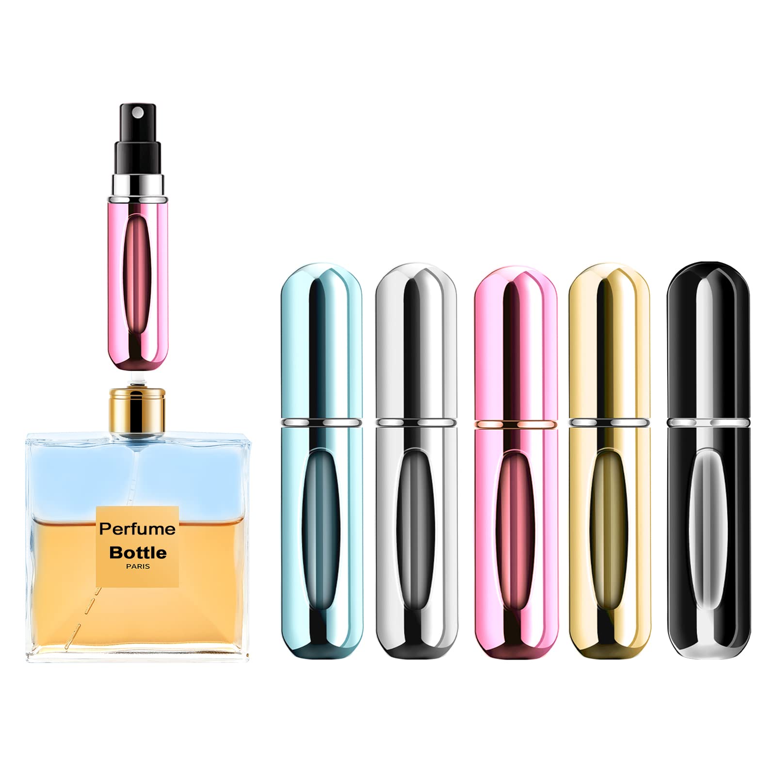 Atomiseur Yamadura portable en ensemble 5 flacons de 5 ml, parfait pour voyager.