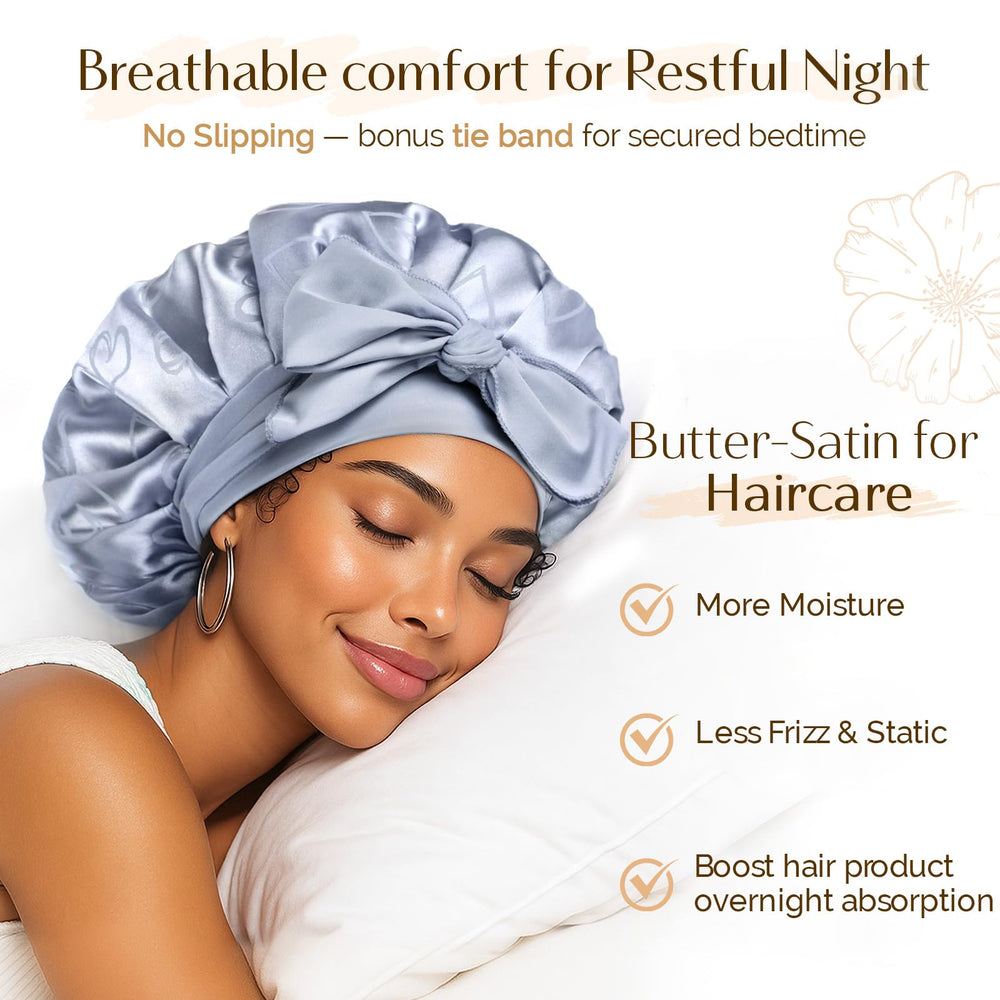 YANIBEST bonnet satin avec bande ajustable bleu, maintien sûr pendant le sommeil.