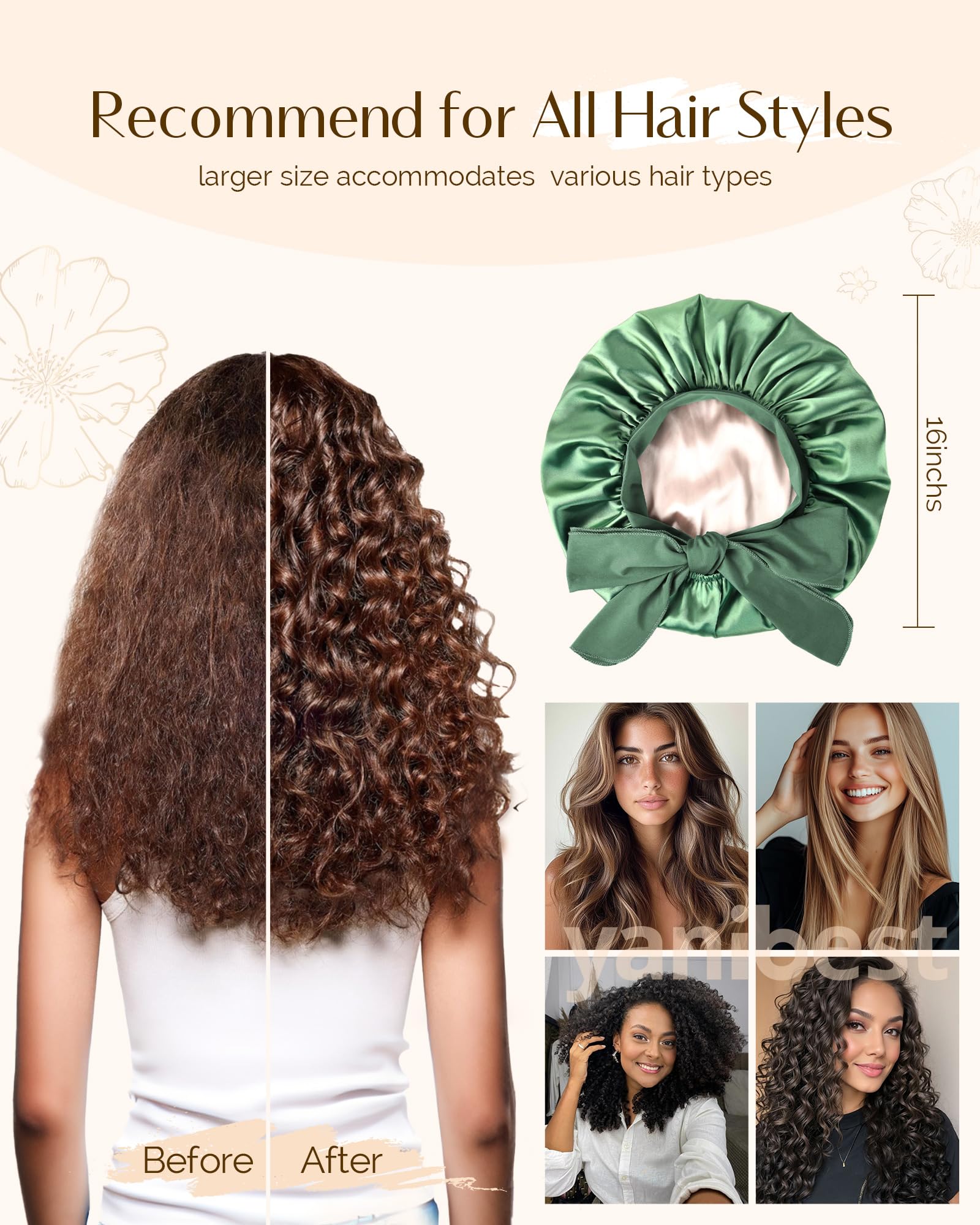 YANIBEST bande-elastique-douce-bonnet-satin assure un maintien confortable sans pression sur le cuir chevelu.