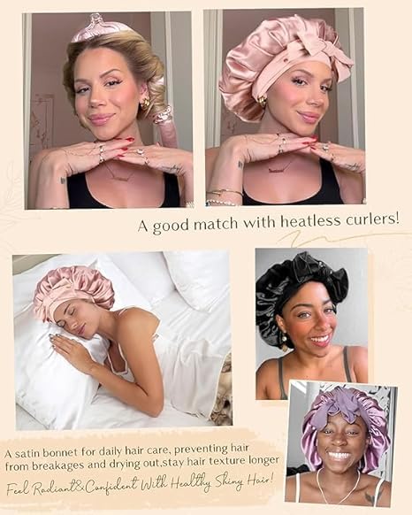 YANIBEST bonnet satin, maintien des cheveux bouclés et texturés sans pression.
