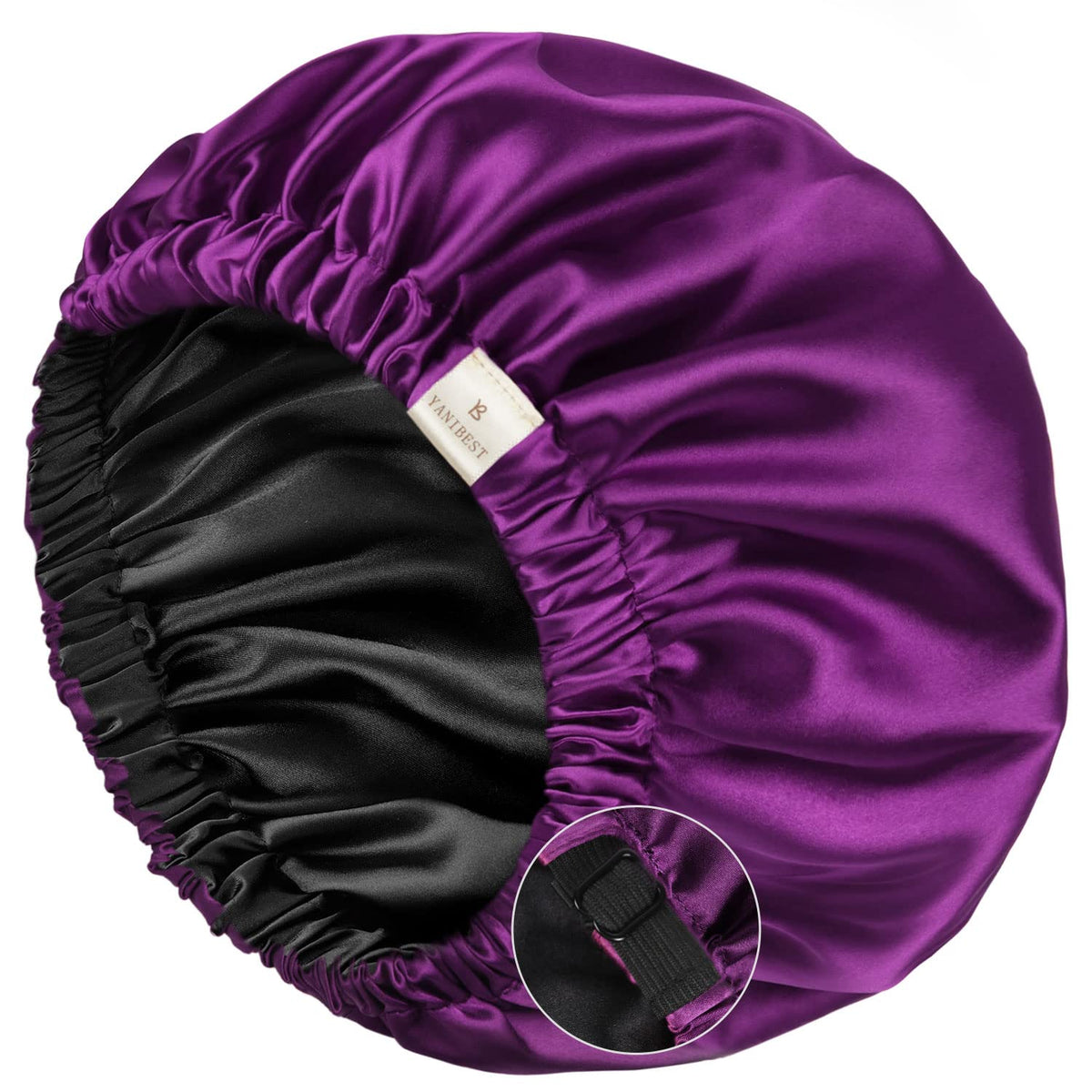Bonnet YANIBEST en satin double couche violet, douceur nocturne et protection.